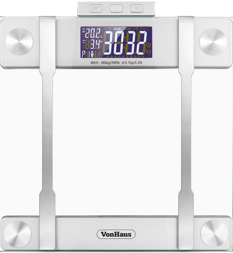VonHaus Body Fat Scales 400lb Weight Capacity Hydration Monitor Composition Analyser Bathroom Scales